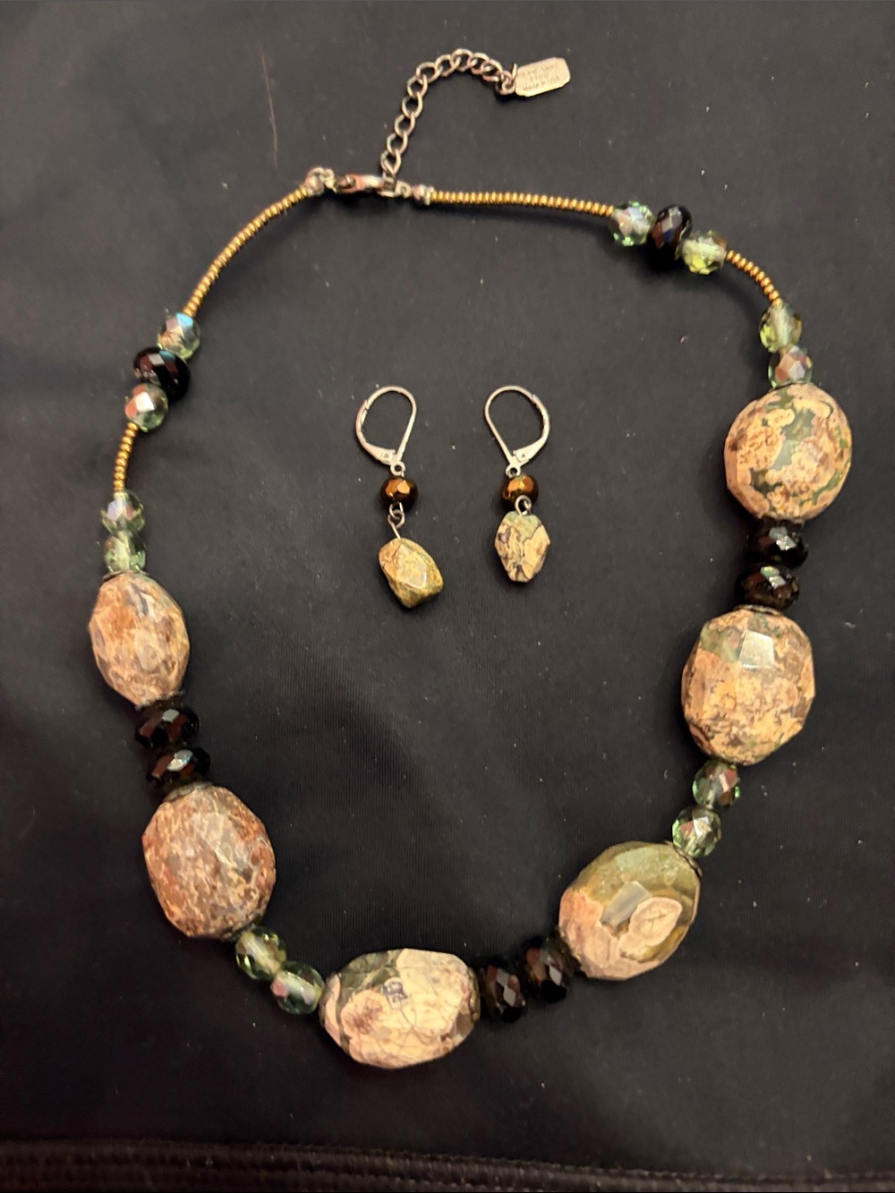 Handcrafted Earth-Tone Stone Necklace & Earring Set